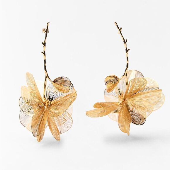 Gold flower dangle earrings N600 - Picture 2 of 5